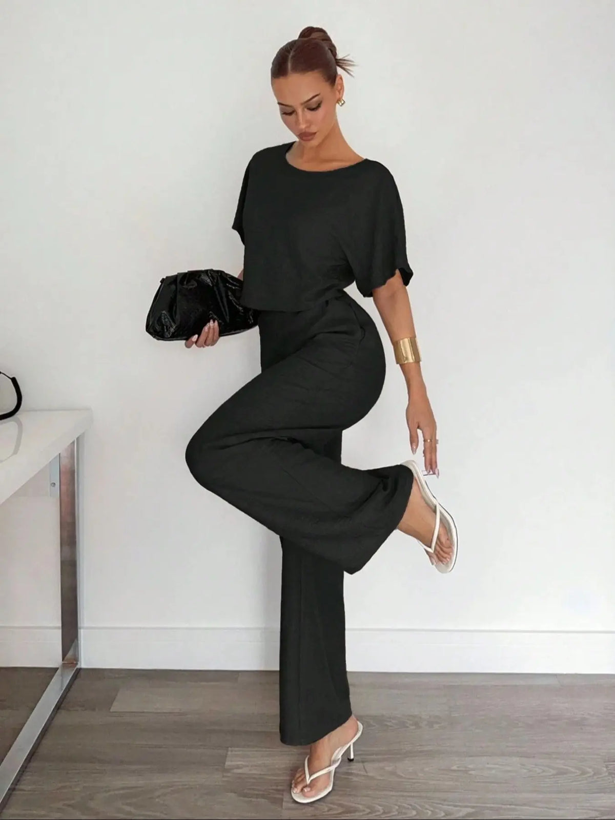 Ensemble Pantalon Large & Crop Top – Tenue Décontractée Ample Deux Pièces