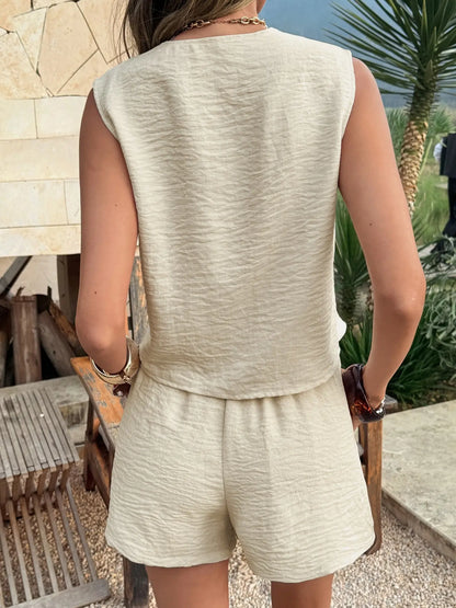 Ensemble Crop Top Col V Lacé & Short – Tenue d'Été Décontractée Deux Pièces
