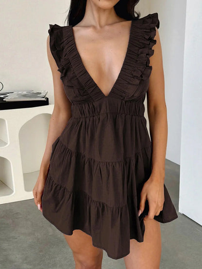 Robe Ajustée à Volants Col V Plongeant – Essentiel d'Été Décontracté