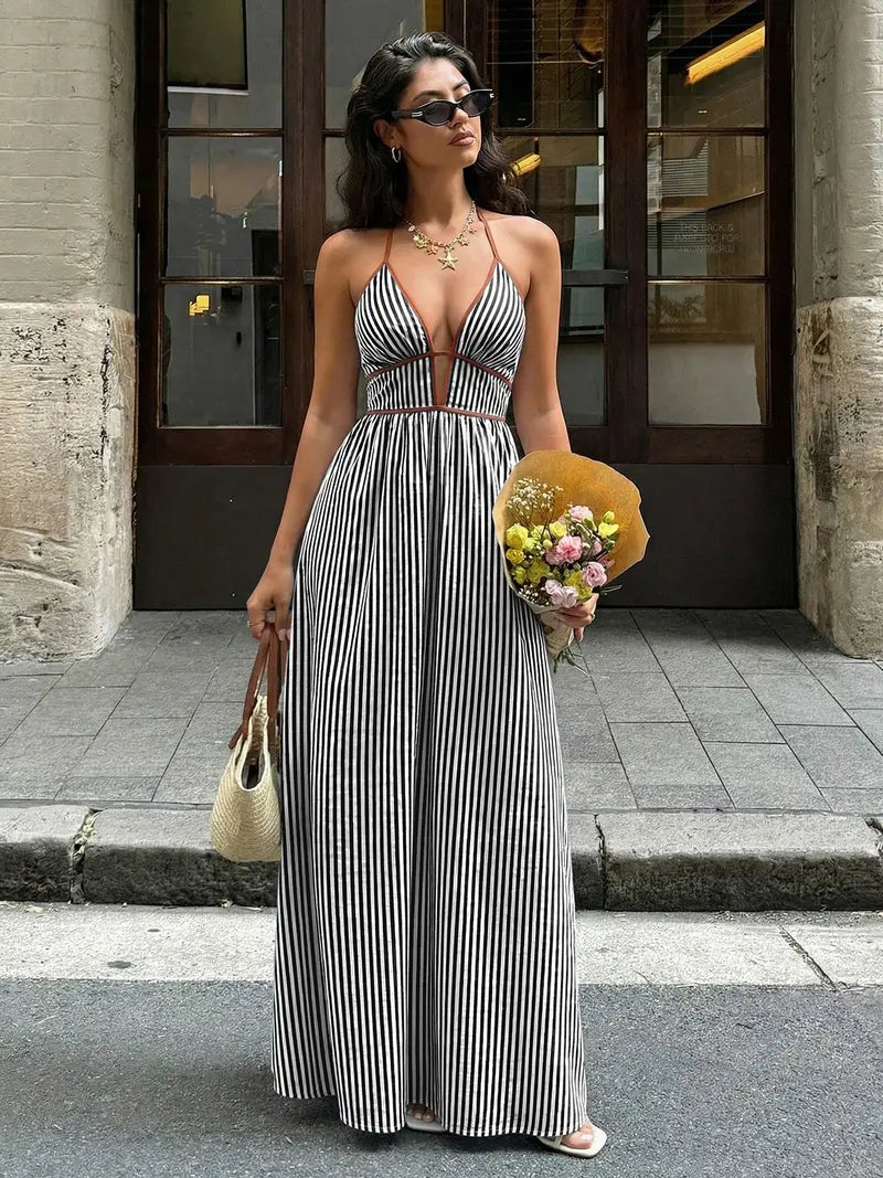 Robe Longue Dos Nu Col V Plongeant – Robe de Soirée Dos Nu