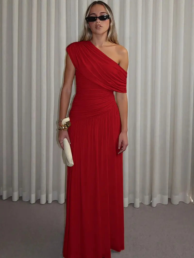 Robe Asymétrique Froncée – Robe de Soirée Élégante