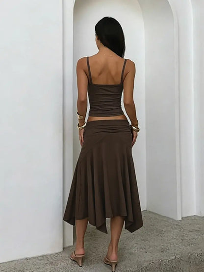 Ensemble Haut Dos Nu & Jupe Plissée – Tenue d'Été Chic sans Manches