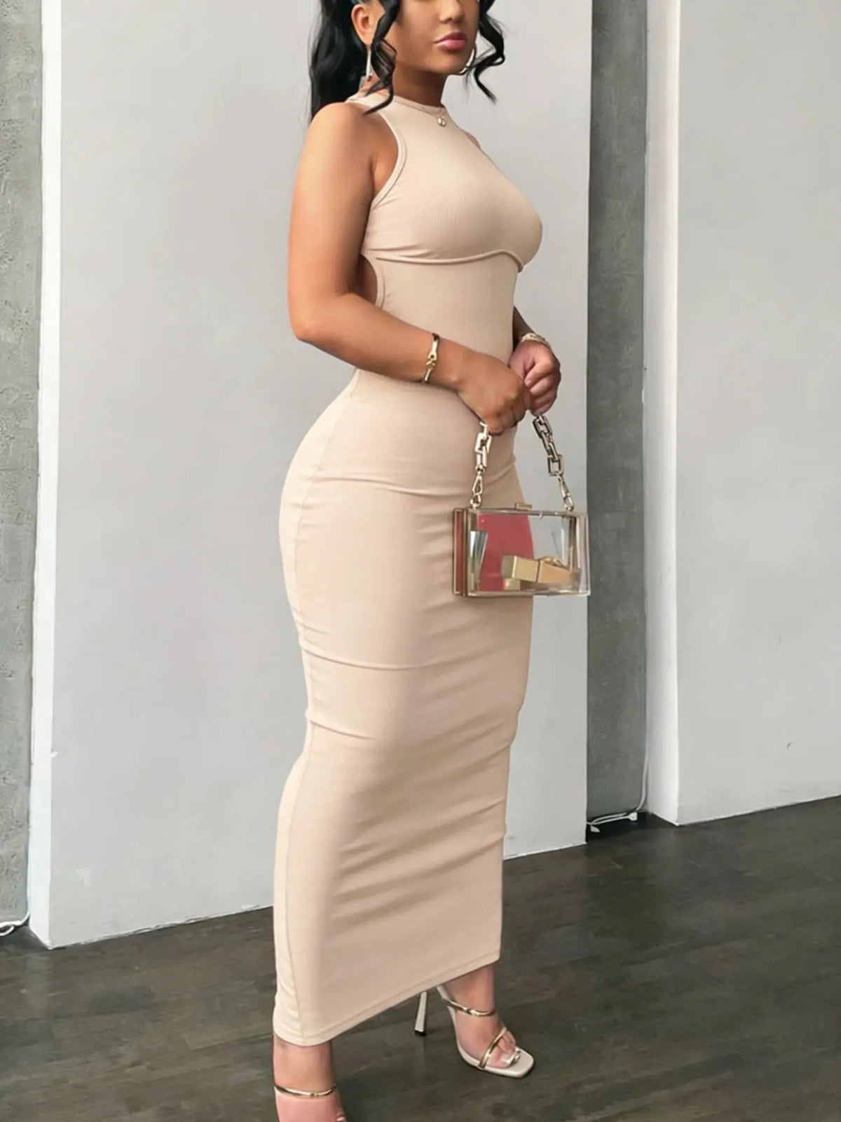 Robe Moulante Dos Nu Croisé – Robe Longue Col Rond Ajourée