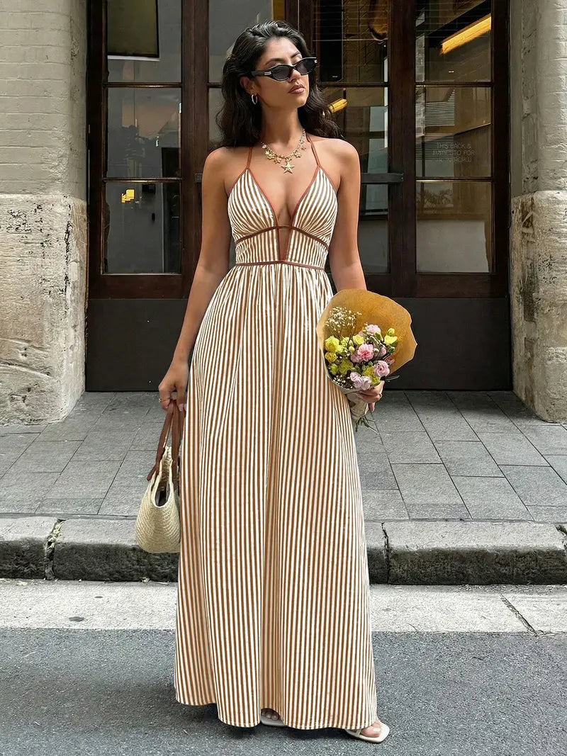 Robe Longue Dos Nu Col V Plongeant – Robe de Soirée Dos Nu