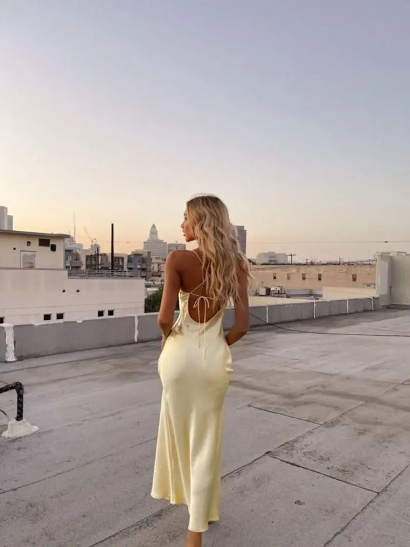 Robe Trapèze Dos Nu en Dentelle Élégante Croisée dans le Dos Coupe Ajustée