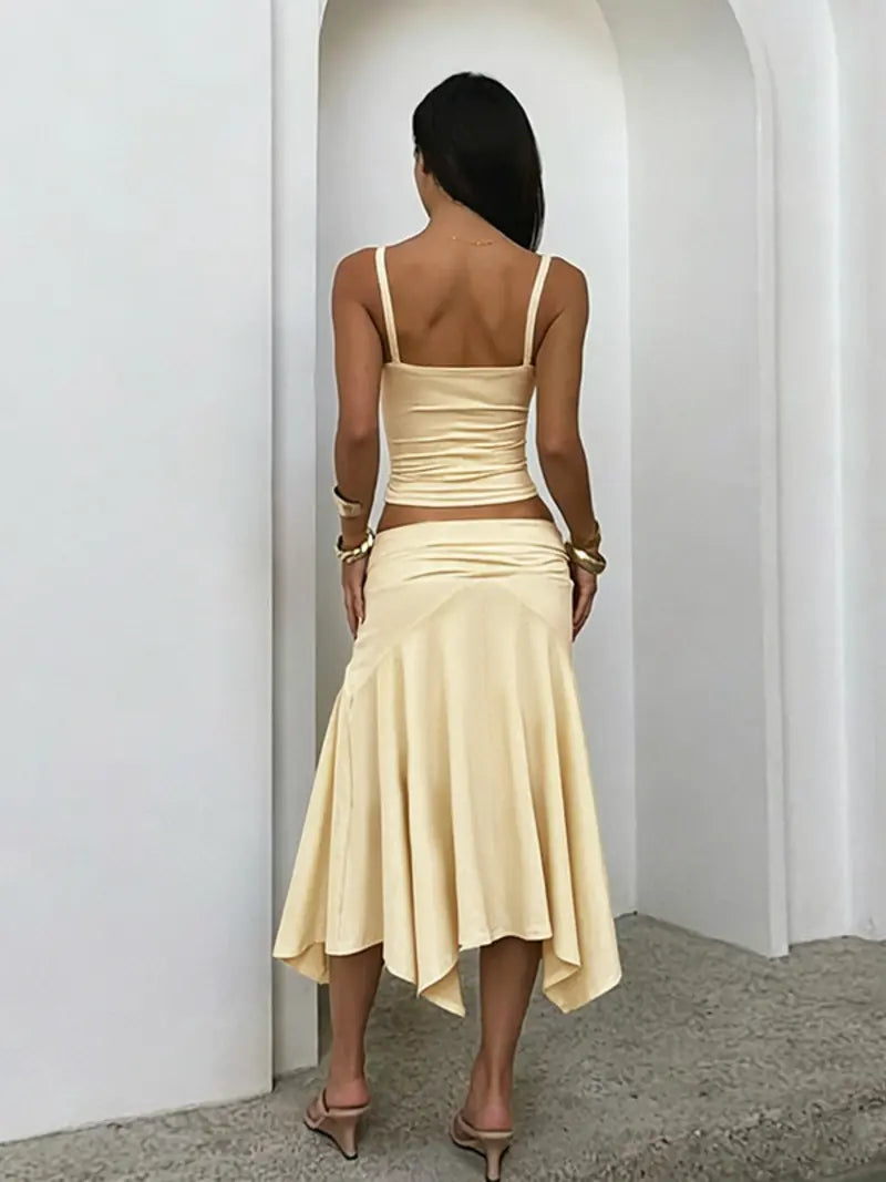 Ensemble Haut Dos Nu & Jupe Plissée – Tenue d'Été Chic sans Manches