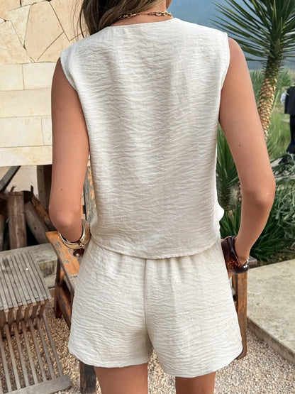 Ensemble Crop Top Col V Lacé & Short – Tenue d'Été Décontractée Deux Pièces