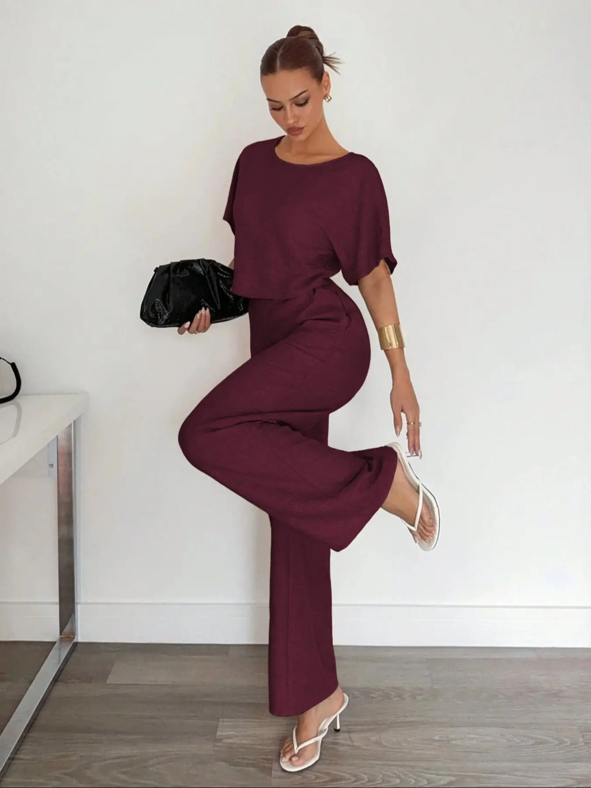 Ensemble Pantalon Large & Crop Top – Tenue Décontractée Ample Deux Pièces