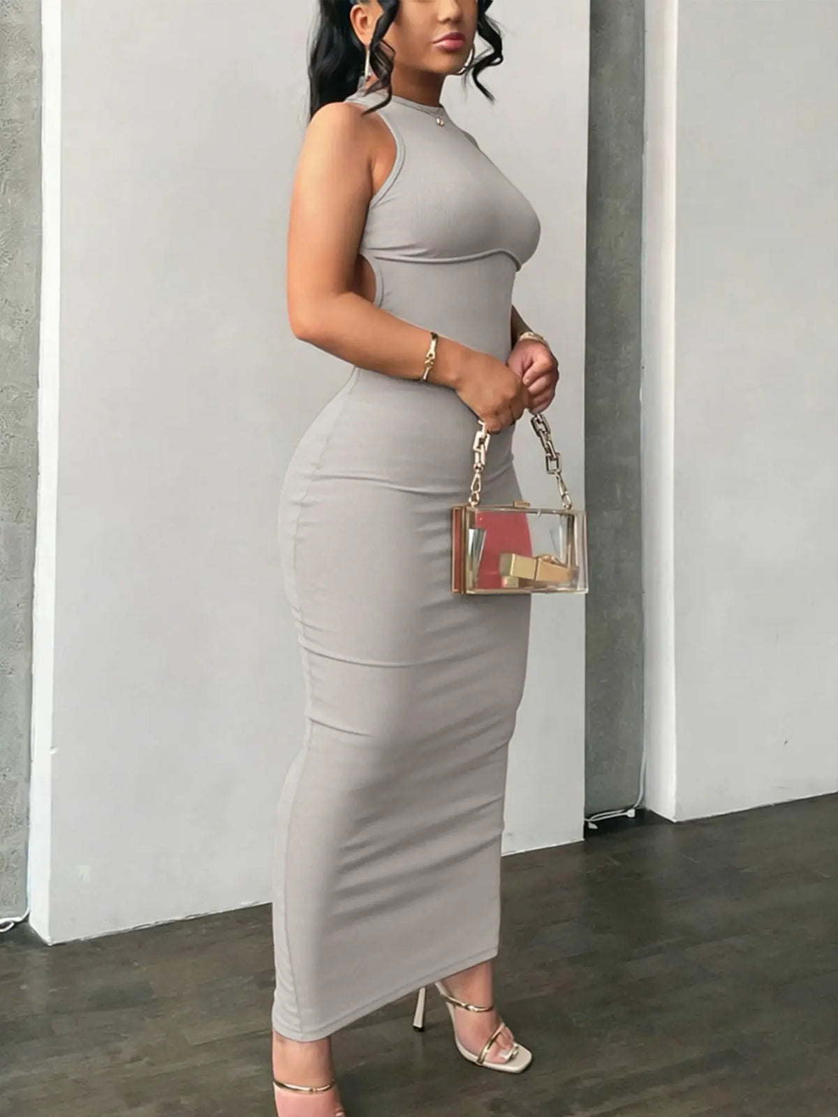 Robe Moulante Dos Nu Croisé – Robe Longue Col Rond Ajourée