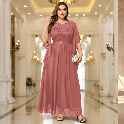 Robe Longue en Mousseline Dentelle et Paillettes à Manches Évasées – Robe de Soirée Élégante