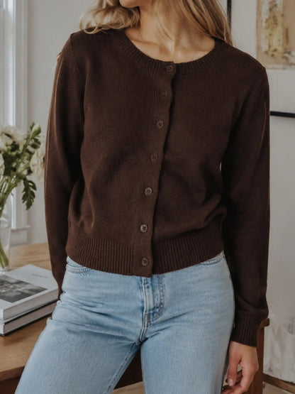 Gilet en Tricot Boutonné – Pull Col Rond à Manches Longues