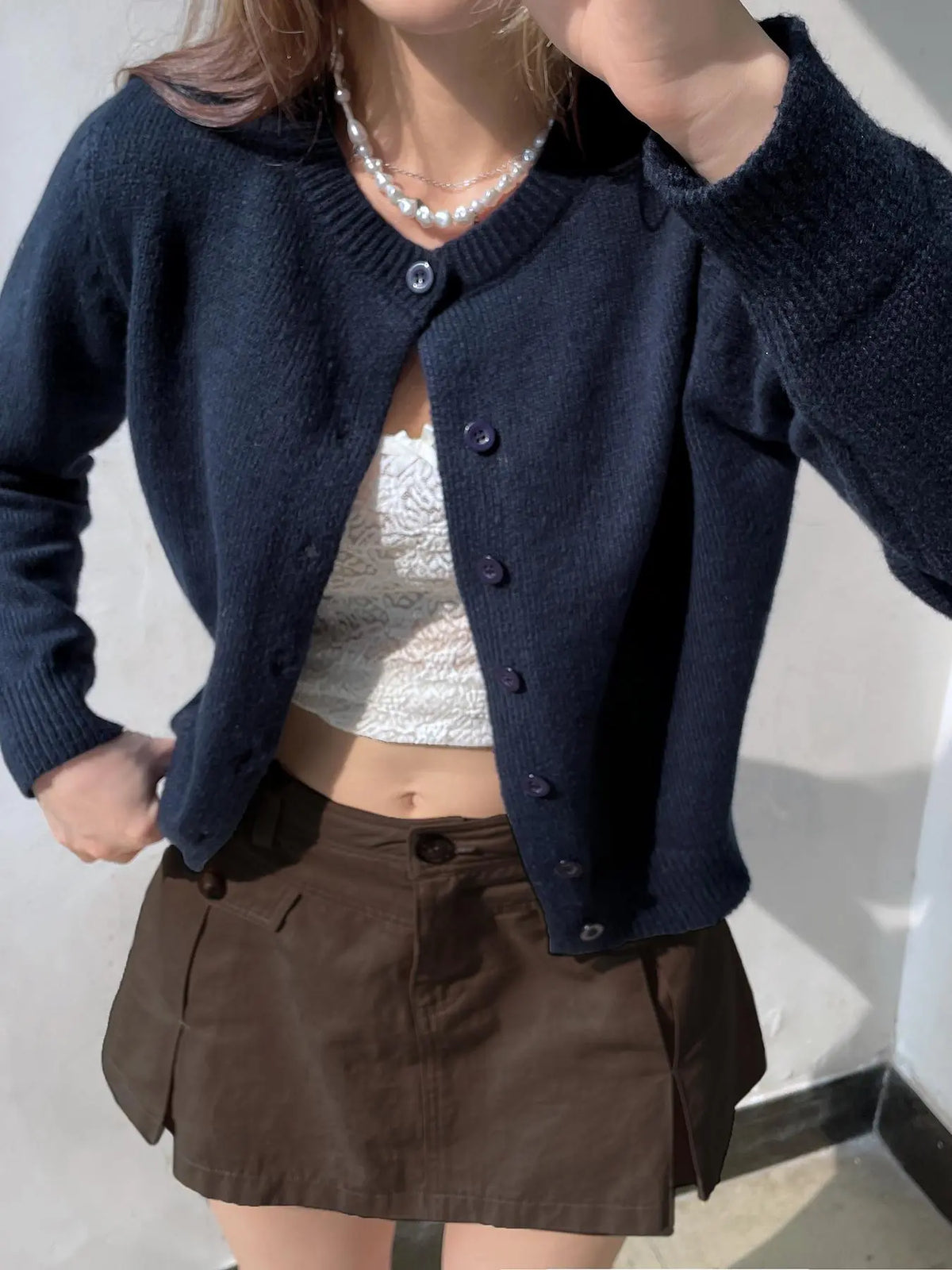 Gilet en Tricot Boutonné – Pull Col Rond à Manches Longues