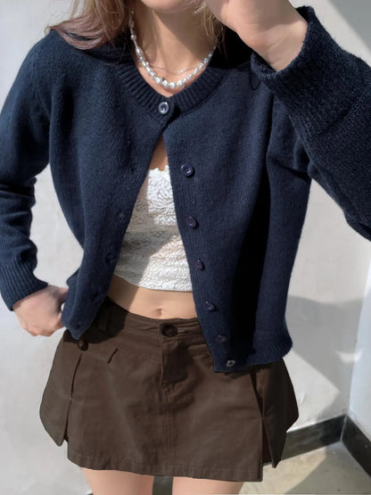 Gilet en Tricot Boutonné – Pull Col Rond à Manches Longues