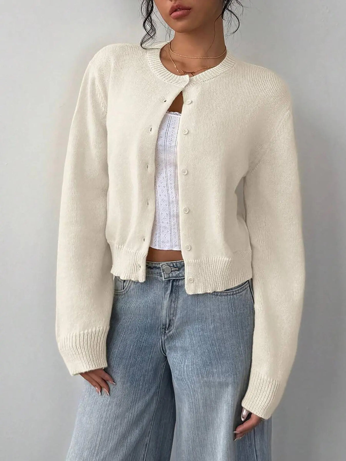Gilet Boutonné – Gilet en Tricot Ajusté à Manches Longues