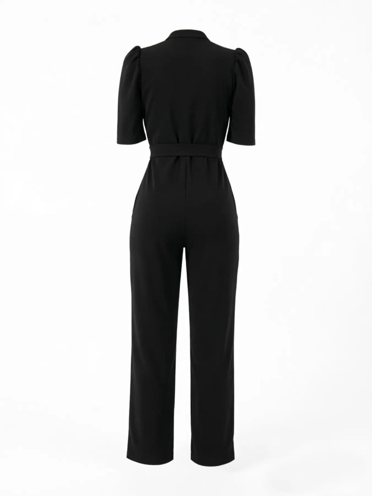 Combinaison Taille Haute Ceinturée à Manches Bouffantes – Combinaison Cache-Cœur Col V Plongeant