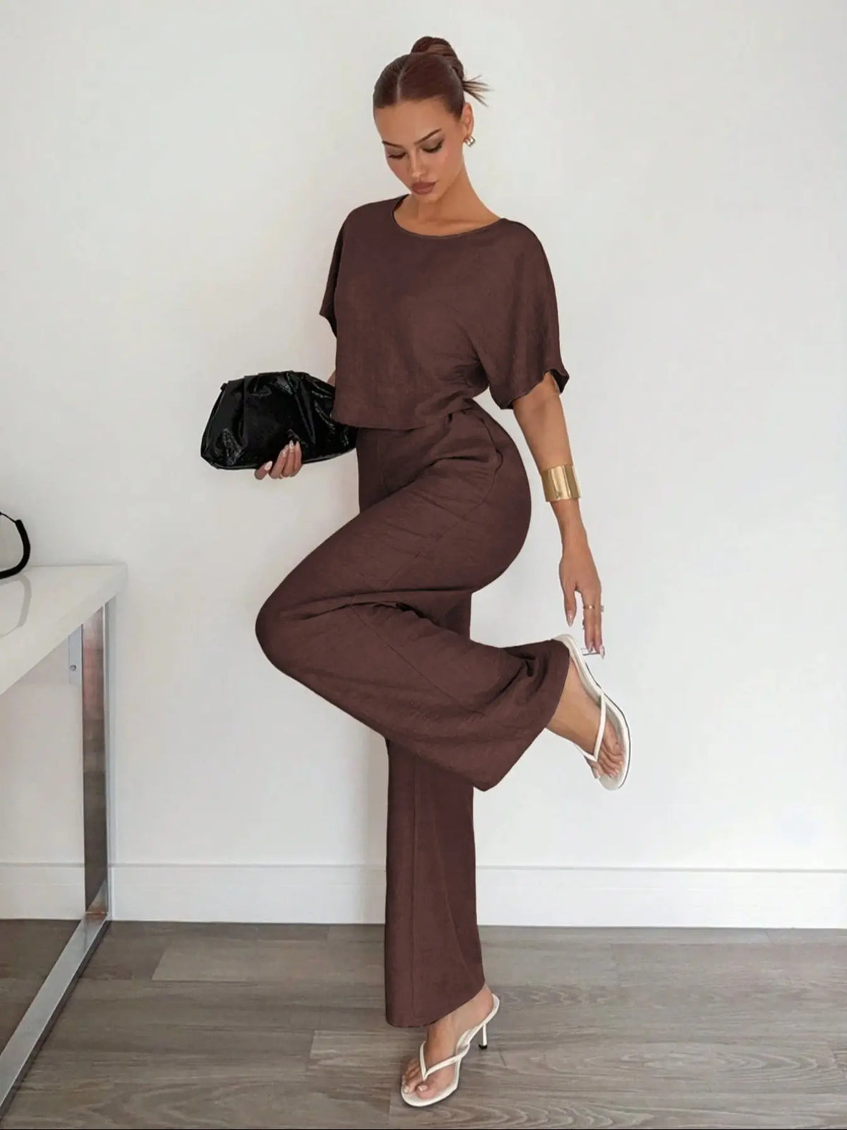 Ensemble Pantalon Large & Crop Top – Tenue Décontractée Ample Deux Pièces