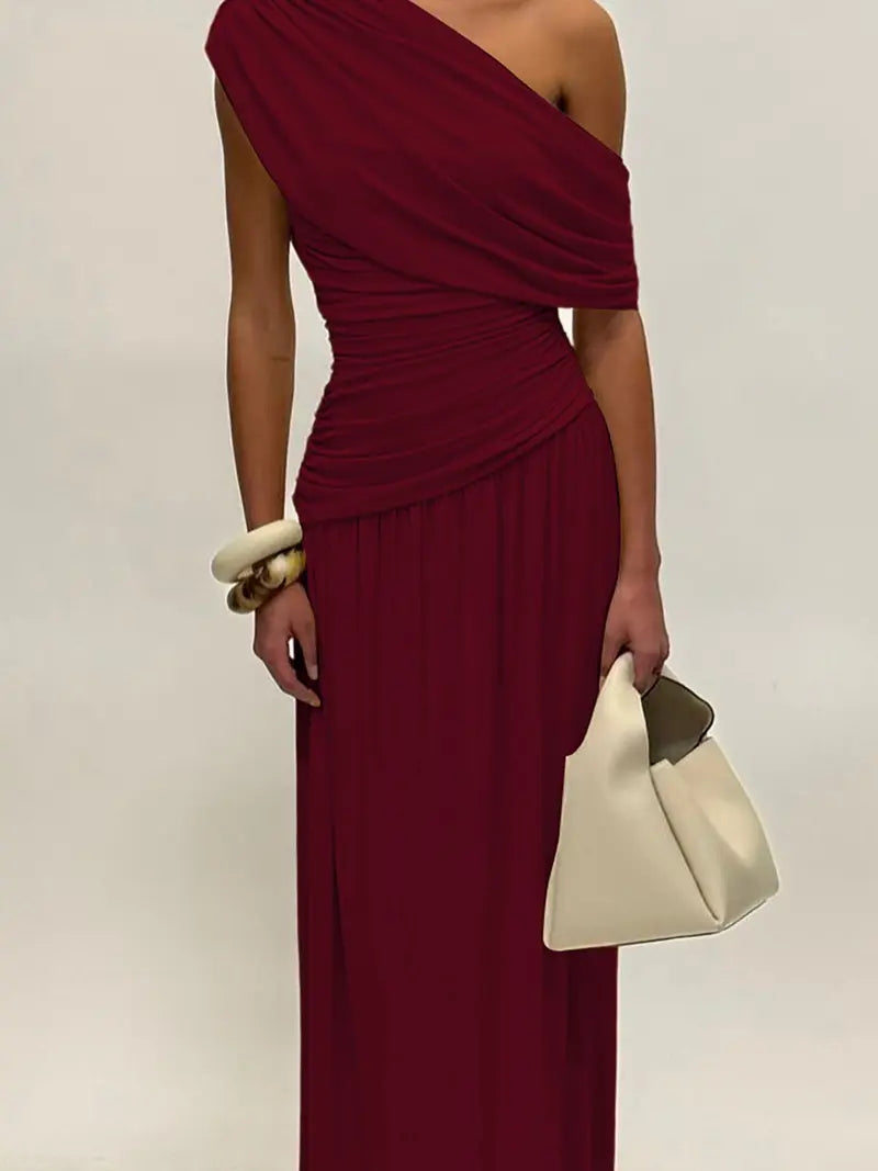 Robe Asymétrique Froncée – Robe de Soirée Élégante