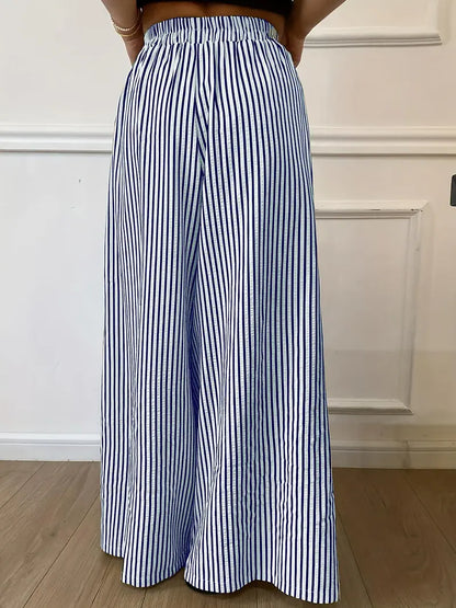 Pantalon Large Rayures Verticales Femme – Pantalon Décontracté Taille Élastique Coupe Ample