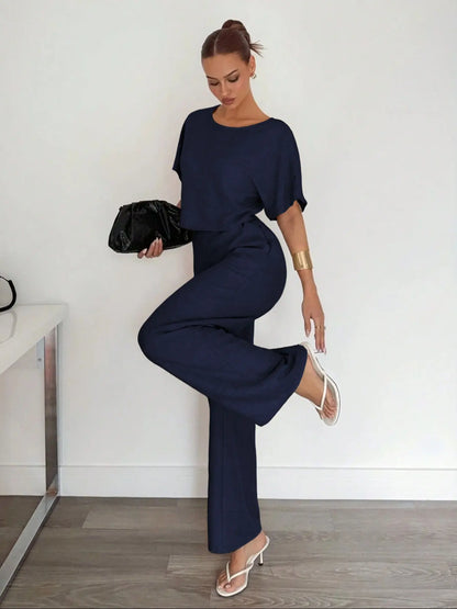 Ensemble Pantalon Large & Crop Top – Tenue Décontractée Ample Deux Pièces