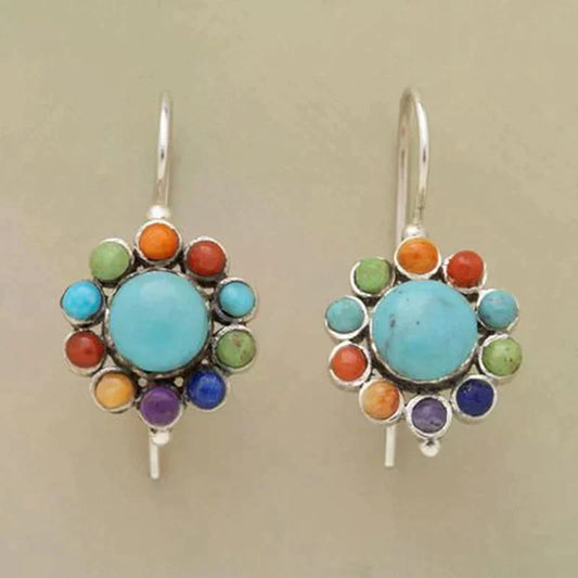 Boucles d’Oreilles Rondes Ornées de Turquoise Multicolore