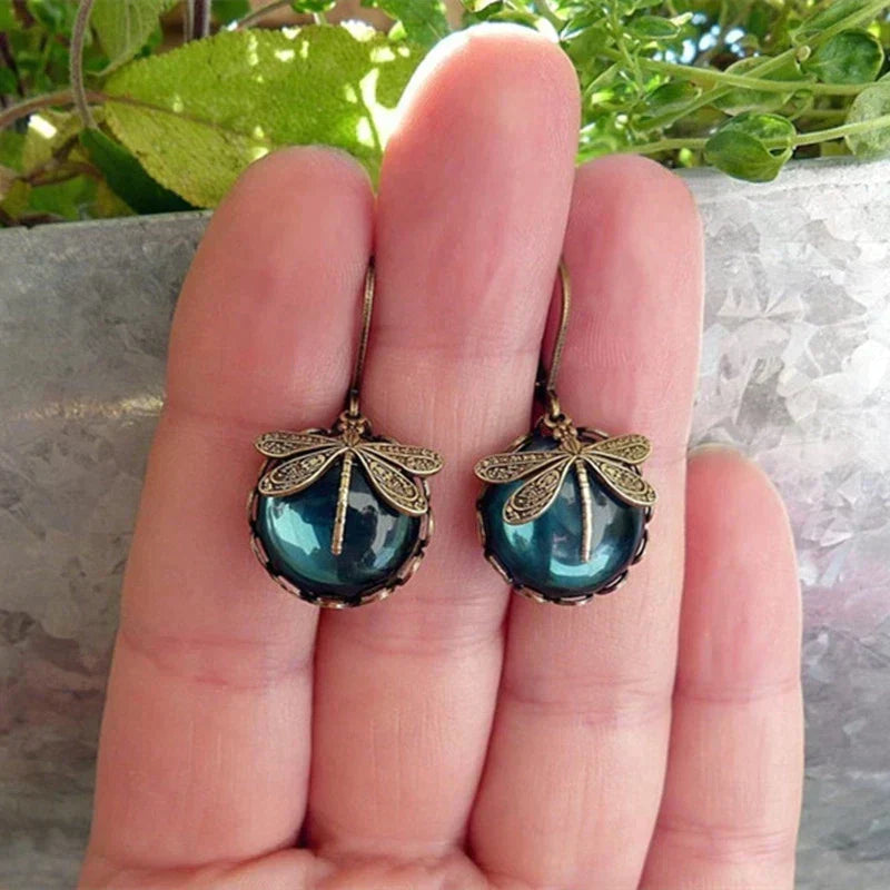 Boucles d’Oreilles Libellule Ornées d’un Cristal Antique