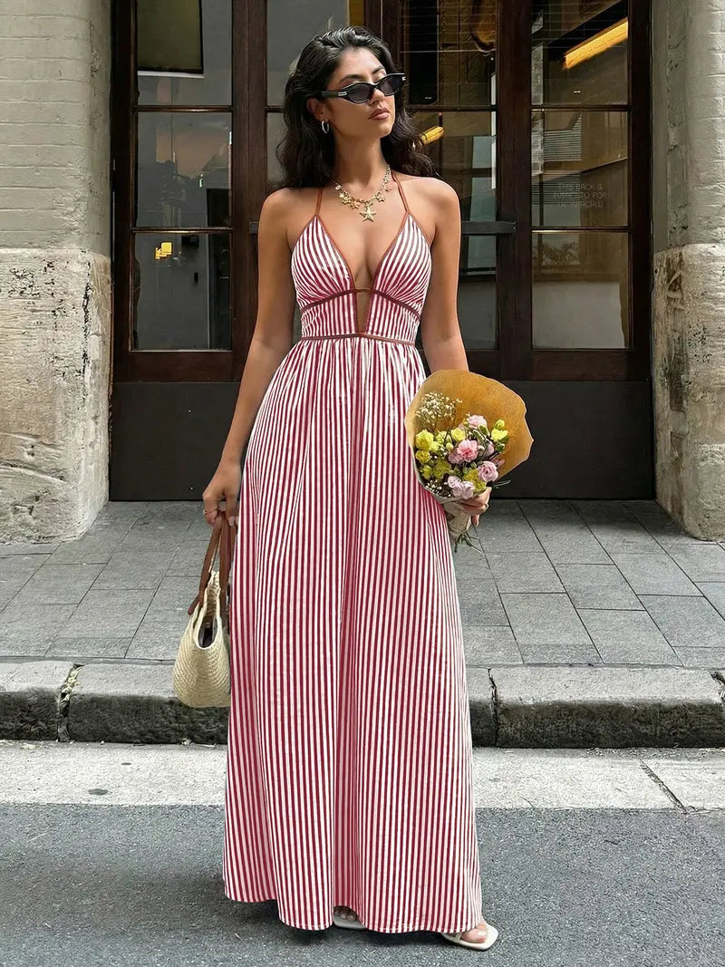 Robe Longue Dos Nu Col V Plongeant – Robe de Soirée Dos Nu