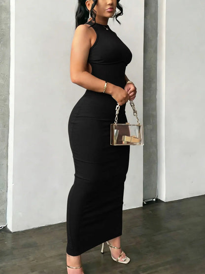 Robe Moulante Dos Nu Croisé – Robe Longue Col Rond Ajourée