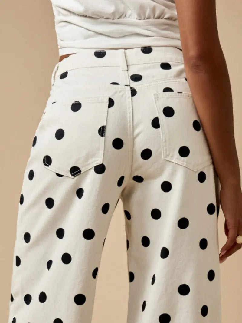 Pantalon Large à Pois Abstraits – Pantalon Bohème Taille Haute avec Poches
