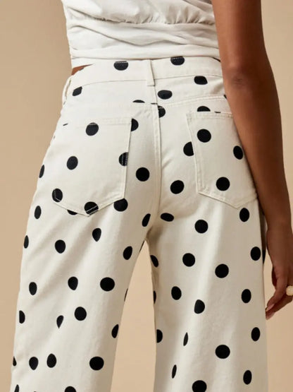 Pantalon Large à Pois Abstraits – Pantalon Bohème Taille Haute avec Poches