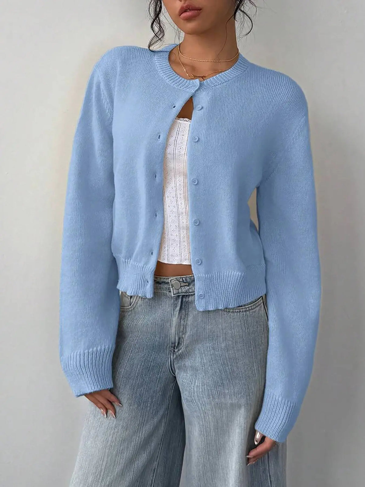 Gilet Boutonné – Gilet en Tricot Ajusté à Manches Longues