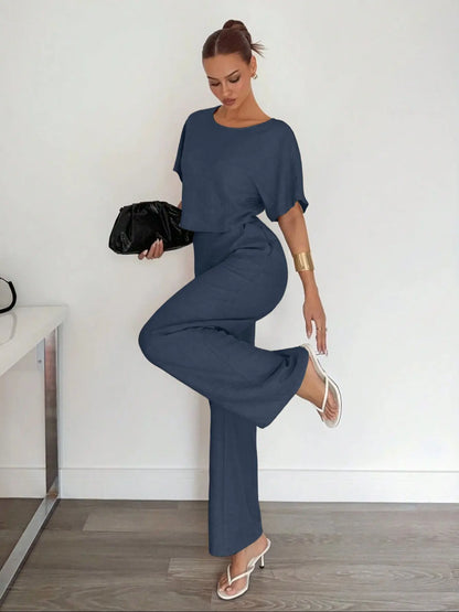 Ensemble Pantalon Large & Crop Top – Tenue Décontractée Ample Deux Pièces
