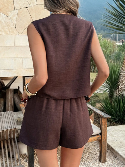 Ensemble Crop Top Col V Lacé & Short – Tenue d'Été Décontractée Deux Pièces