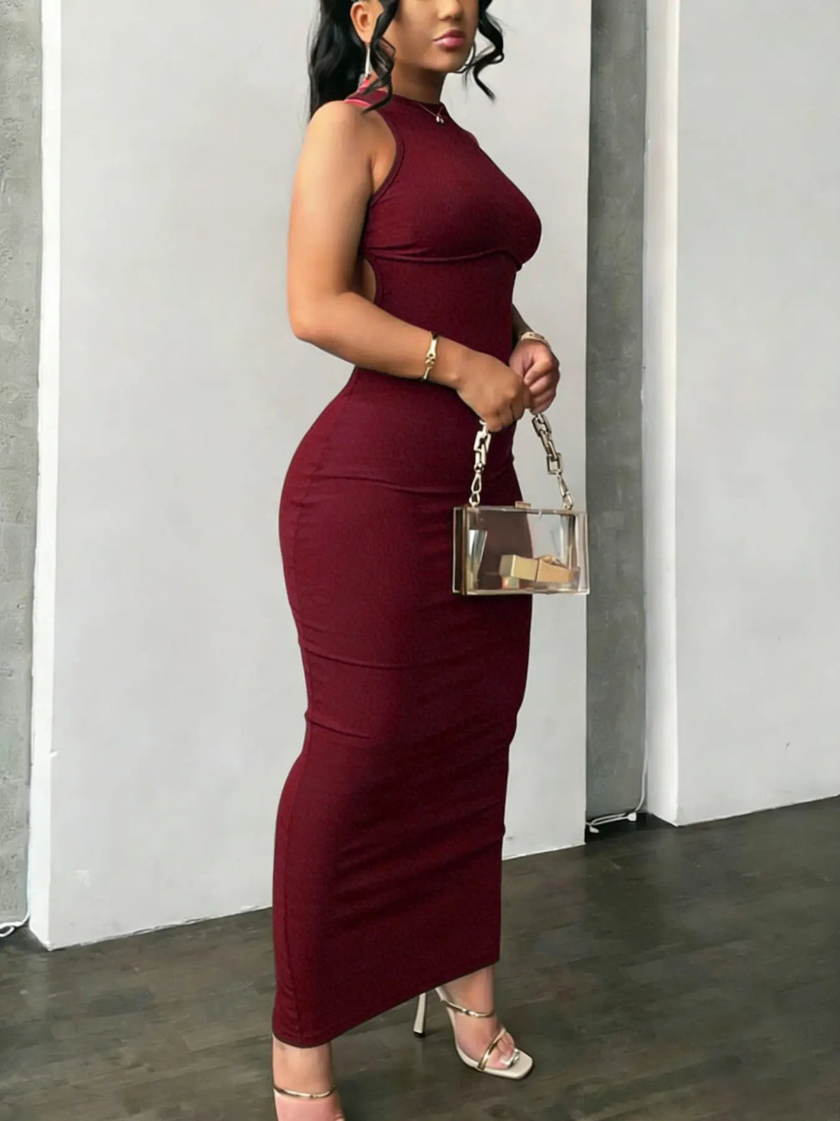 Robe Moulante Dos Nu Croisé – Robe Longue Col Rond Ajourée
