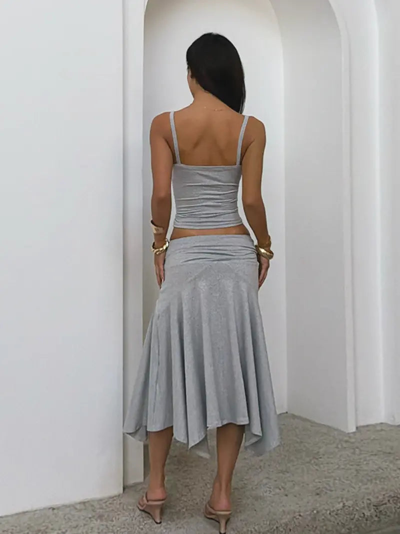 Ensemble Haut Dos Nu & Jupe Plissée – Tenue d'Été Chic sans Manches