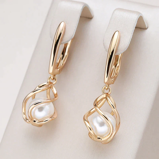 Boucles d’Oreilles en Or Ornées de Perles